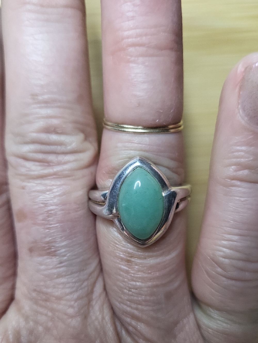 Vintage Rare 925 Sterling Silver Green Jade Marquise Ring Sz 7